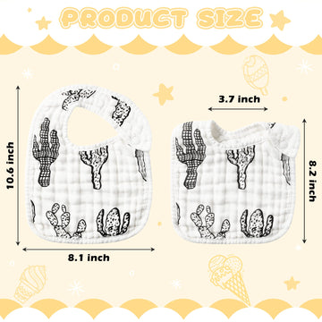 Zainpe 6Pcs Snap Muslin Cotton Baby Bibs Ice Cream Cactus Pattern Black Infants Feeding Bib Adjustable Machine Washable Unisex B