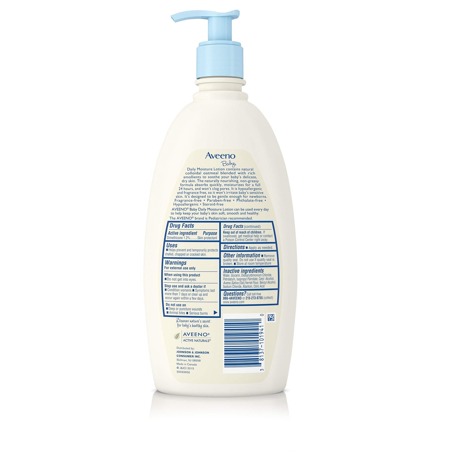 Aveeno Baby Daily Moisture Lotion With Oatmeal & Dimethicone, Fragrance-Free, 18 Fl. Oz, Twin Pack