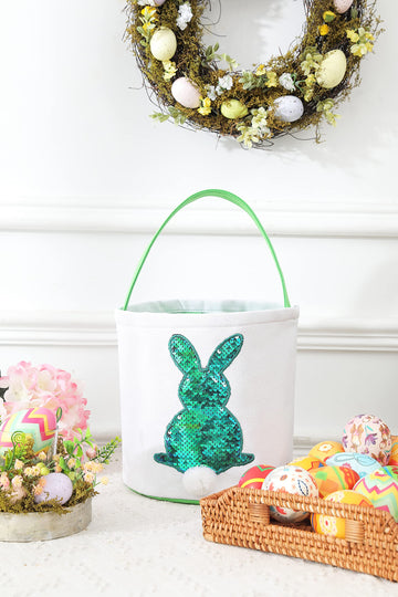 Easter Baskets For Kids - Boys And Girls Easter Egg Hunt Baskets, Cute Sequin Rabbit Bunny Printed Canvas Gift Basket For Baby,