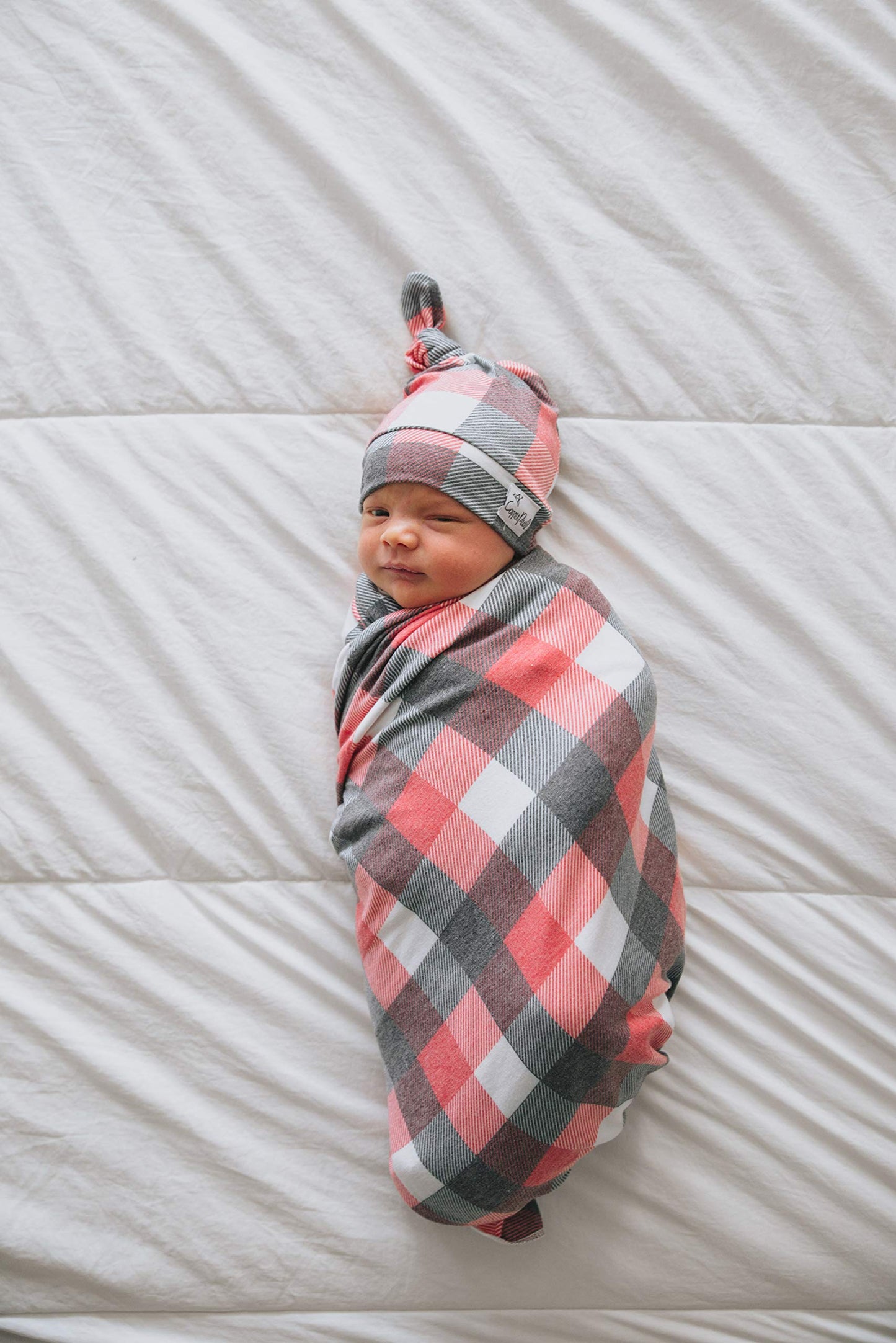 Copper Pearl Baby Beanie Hat Top Knot Stretchy Soft Jack