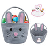 Brbecon Easter Bunny Basket For Kids With Name Tag, Grey Small Woven Easter Basket For Girls, Easter Egg Hunt Baskets Bags Easte