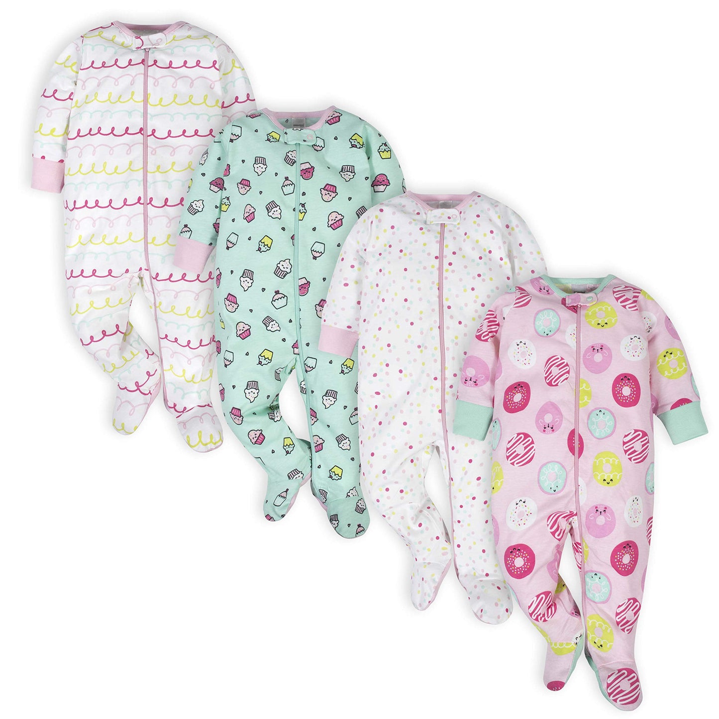 Onesies Brand Baby Girls' 4-Pack Sleep 'N Play Footies Multi Pack, Pink Sweet Treat, Newborn
