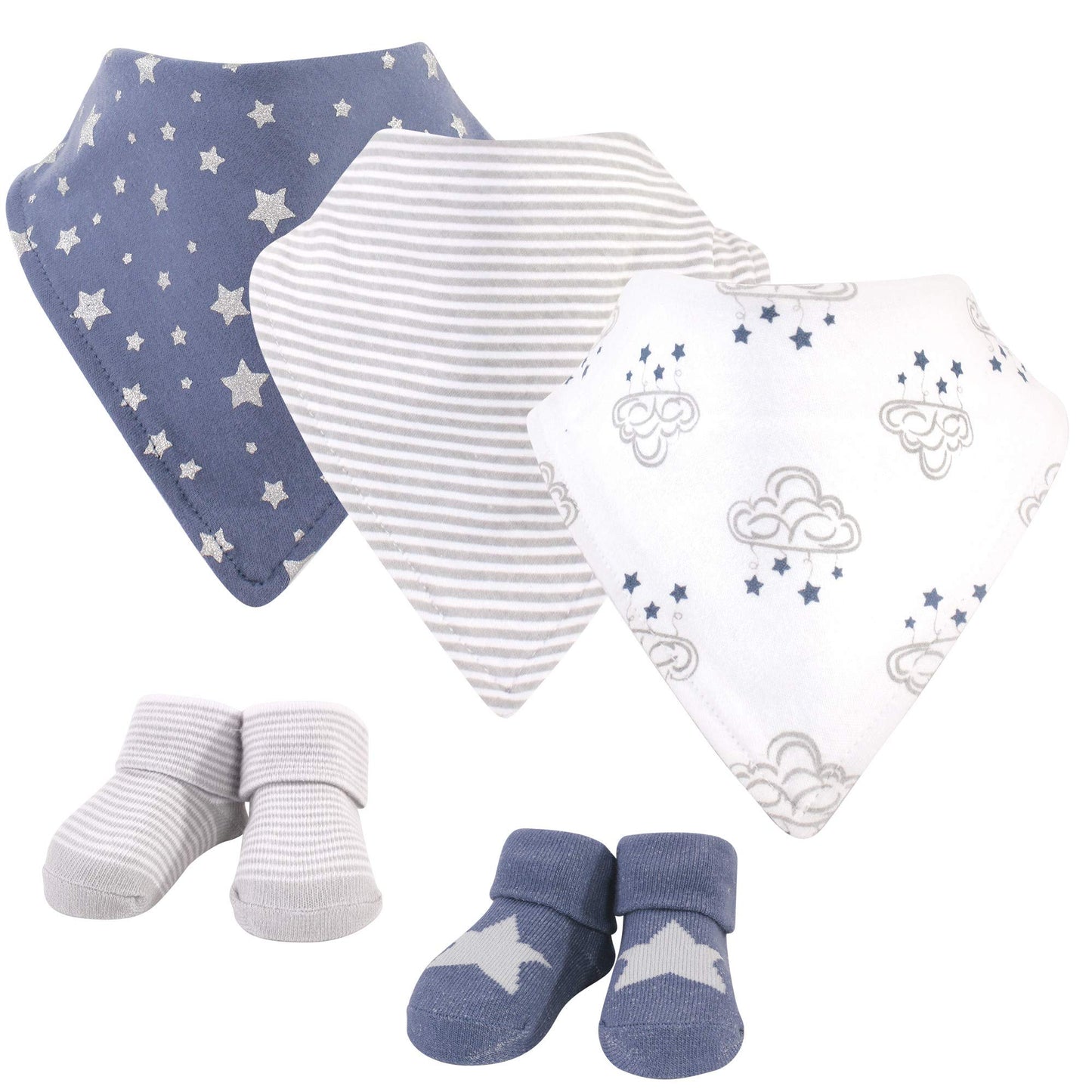 Hudson Baby Unisex Baby Cotton Bib And Sock Set, Cloud Mobile Blue, One Size