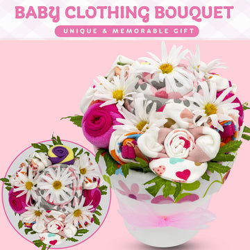 Nikki'S Gift Baskets Baby Clothing Flower Bouquet, New Baby Girl Gift Basket With Baby Clothing Arranged Like Celebration Flower