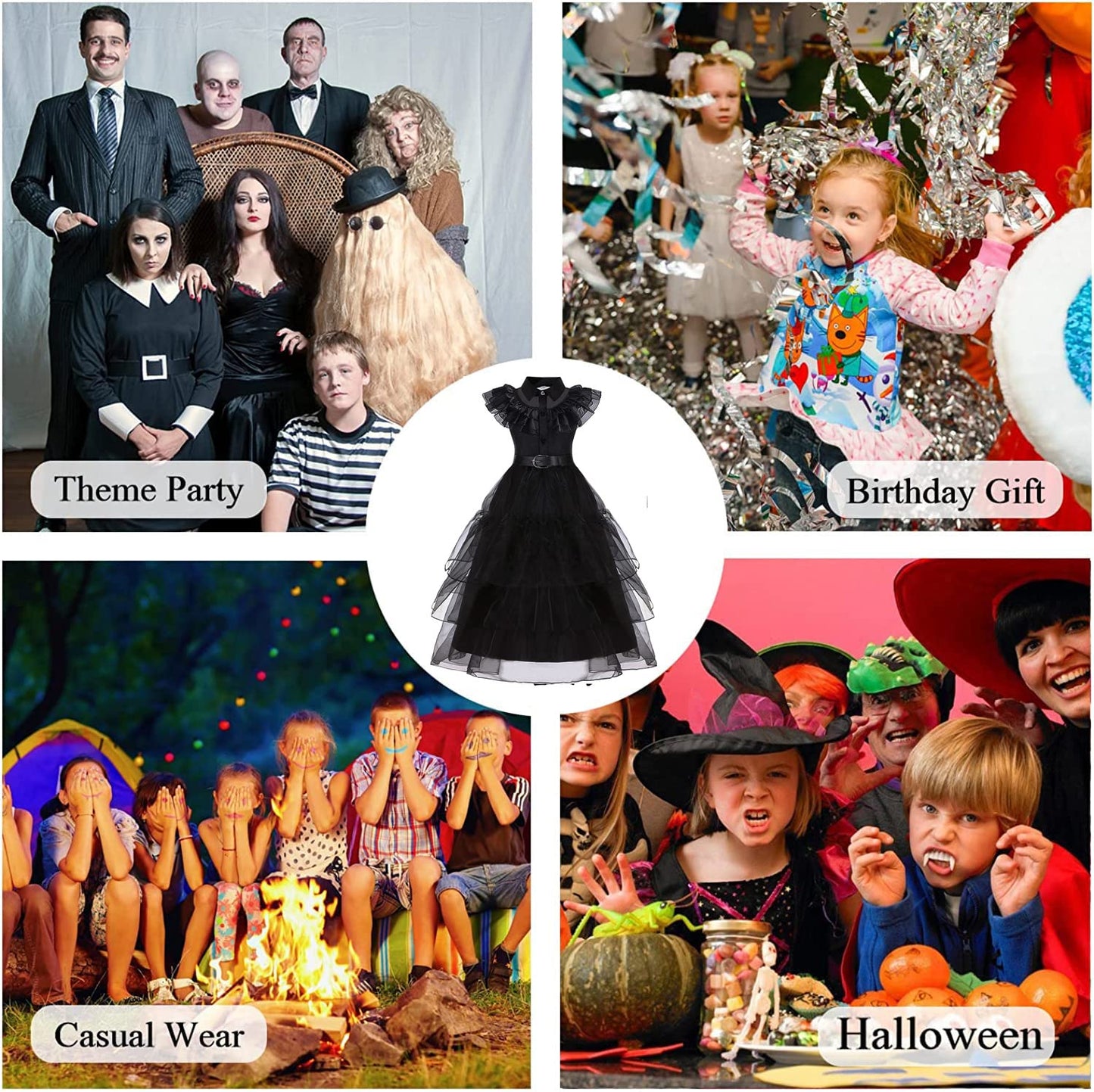 Yuegoo Black Costume Dress For Girls Halloween Costumes Cosplay Party Dress With Accessories 3-12Y (Black, 9-10 Years)