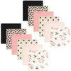 Hudson Baby Unisex Baby Flannel Cotton Washcloths, Neutral Pink Floral 12 Pack, One Size