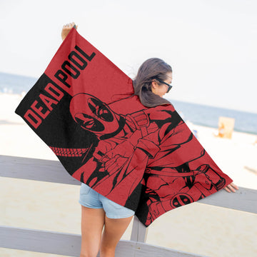 Jay Franco Marvel Deadpool Bath, Pool Beach Towel - Red And Black Super Soft & Absorbent 100% Cotton Towel, Measures 28 X 58