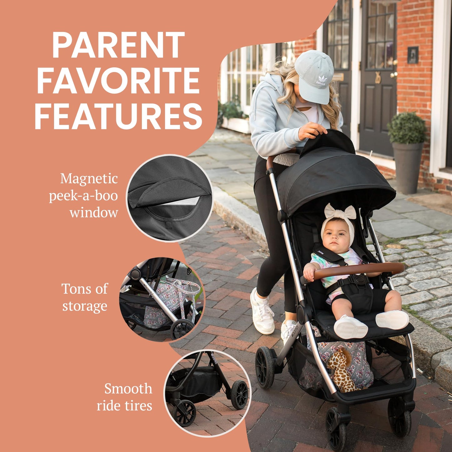 Bombi Bebee V2 Lightweight Baby Stroller - Premium Vegan Leather, One-Hand Fold, Infinite Recline, Aircraft-Grade Aluminum Frame