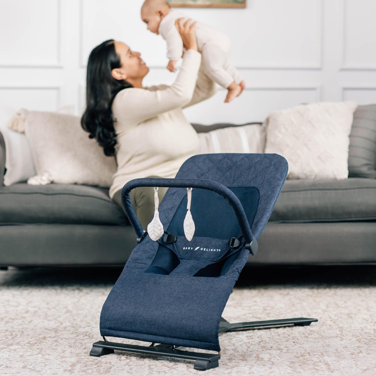 Baby Delight Alpine Deluxe Portable Bouncer, Infant, 0 - 6 Months, Quilted Indigo