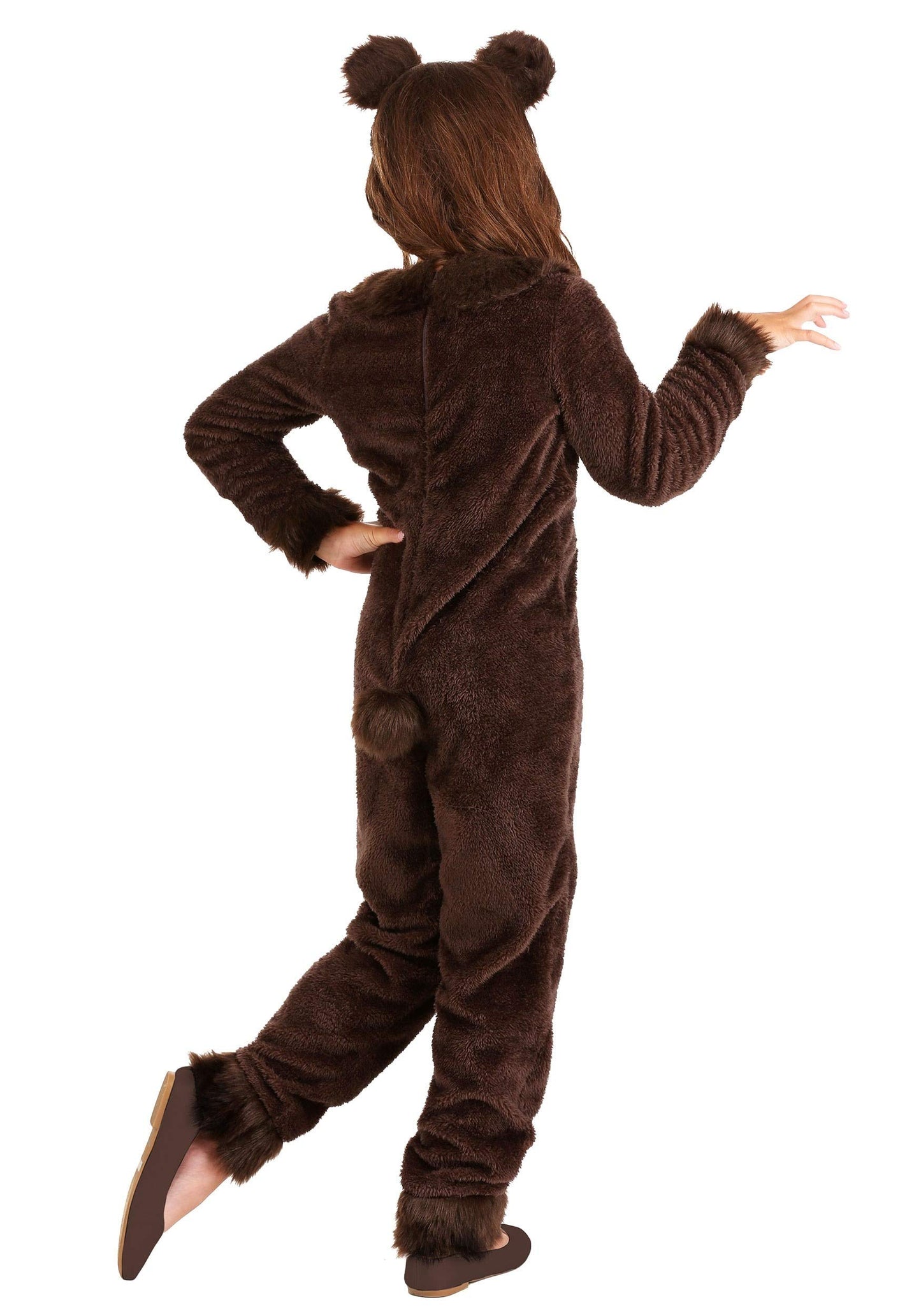 Kid'S Brown Bear Costume With Headband - Girl'S Grizzly Bear Jumpsuit - Child Animal Halloween Costume S