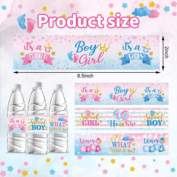 39 Pieces Baby Gender Reveal He Or She Baby Water Bottle Labels Stickers Gender Reveal Shower Party Favors Decoration Waterproof