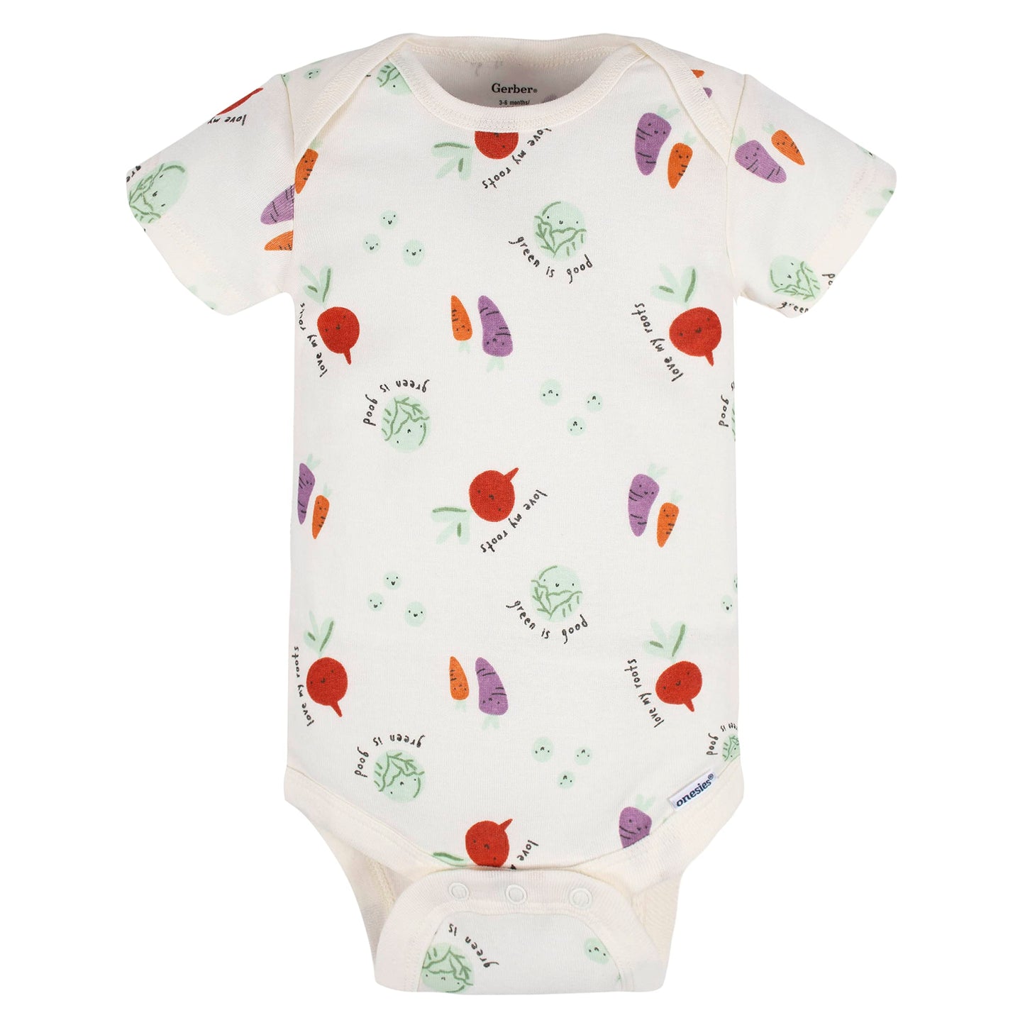 Gerber Baby 8-Pack Short Sleeve Onesies Bodysuits, Happy Veggies, 6-9 Months