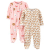 Simple Joys By Carter'S Baby Girls' Fleece Footed Sleep And Play, Pack Of 2, Cheetah/Forest Animals, Preemie
