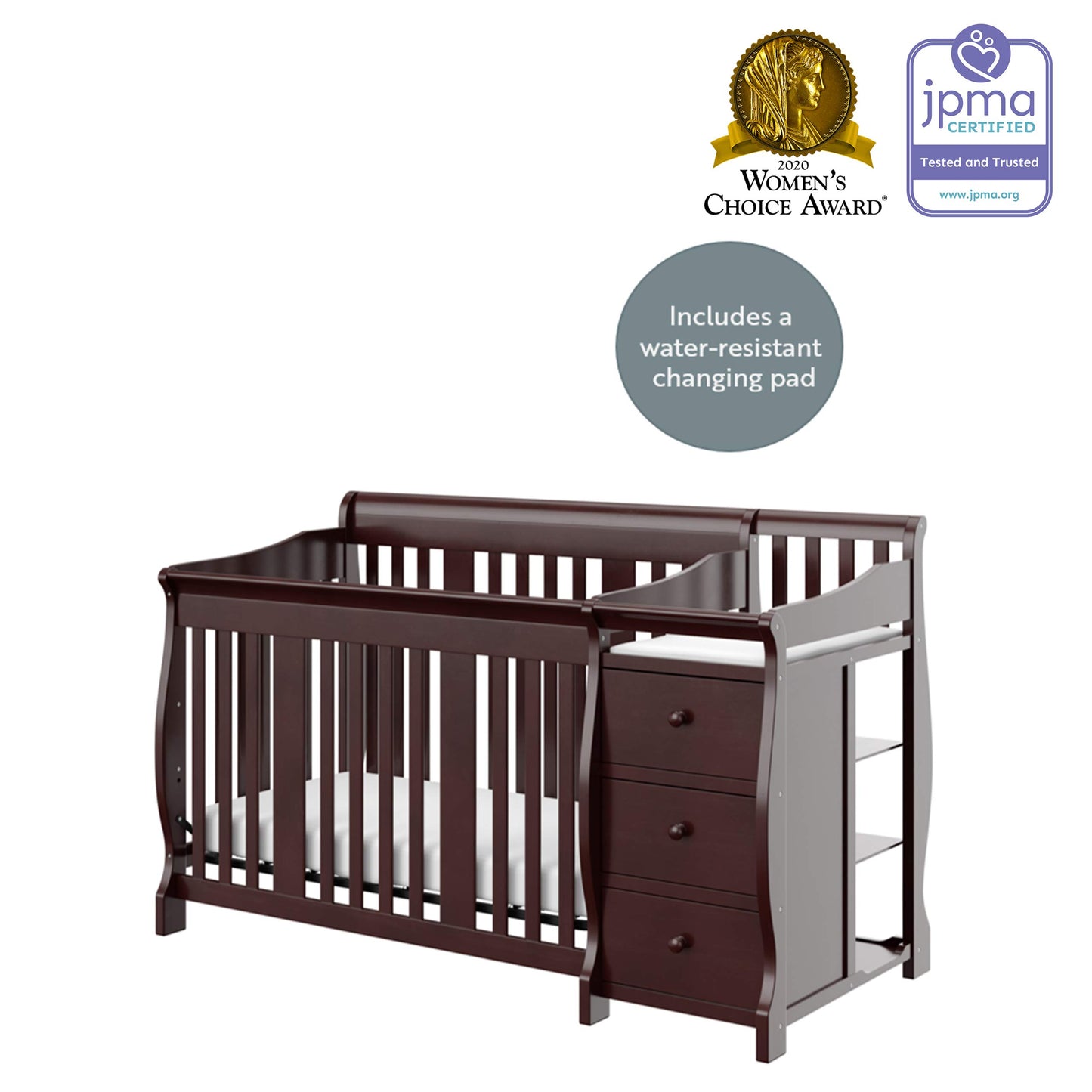 Storkcraft Portofino 5-In-1 Convertible Crib And Changer (Espresso) - Crib And Changing -Table Combo With 3 Drawers, Includes Ba