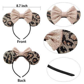Undehaac Bows Mouse Ears Headband - 2 Pcs Cute Sequin Headband For Women And Girls, Suitable For Halloween Variety Holiday Party
