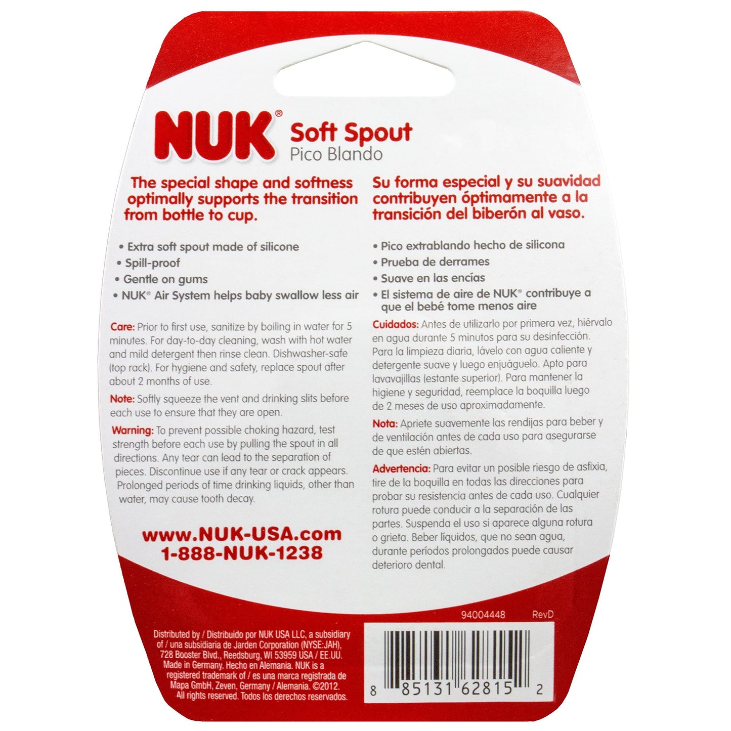 Nuk Replacement Silicone Spout, Clear, Pack Of 1