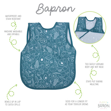 Bapronbaby Neutral Foodie Bapron - No Neck Tie Safer Bib For Baby & Toddler - Soft Waterproof Stain Resistant - Machine Washable