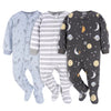 Gerber Baby Boy'S Toddler Flame Resistant Fleece Footed Pajamas 3-Pack, Space