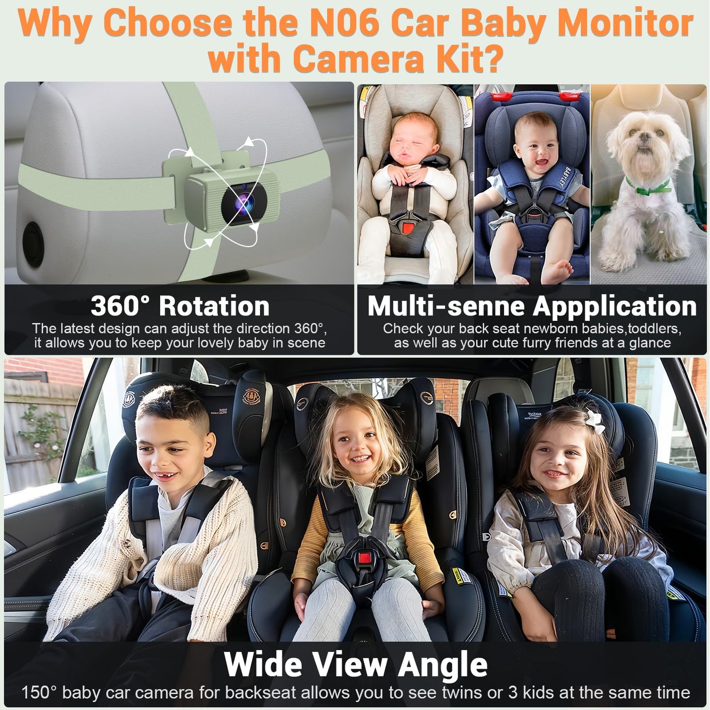 Rohent Green Baby Car Camera - 1080P Hd, 360? Adjustable, Night Vision, 150? Wide-Angle Lens, Easy Installation, Perfect For Bab