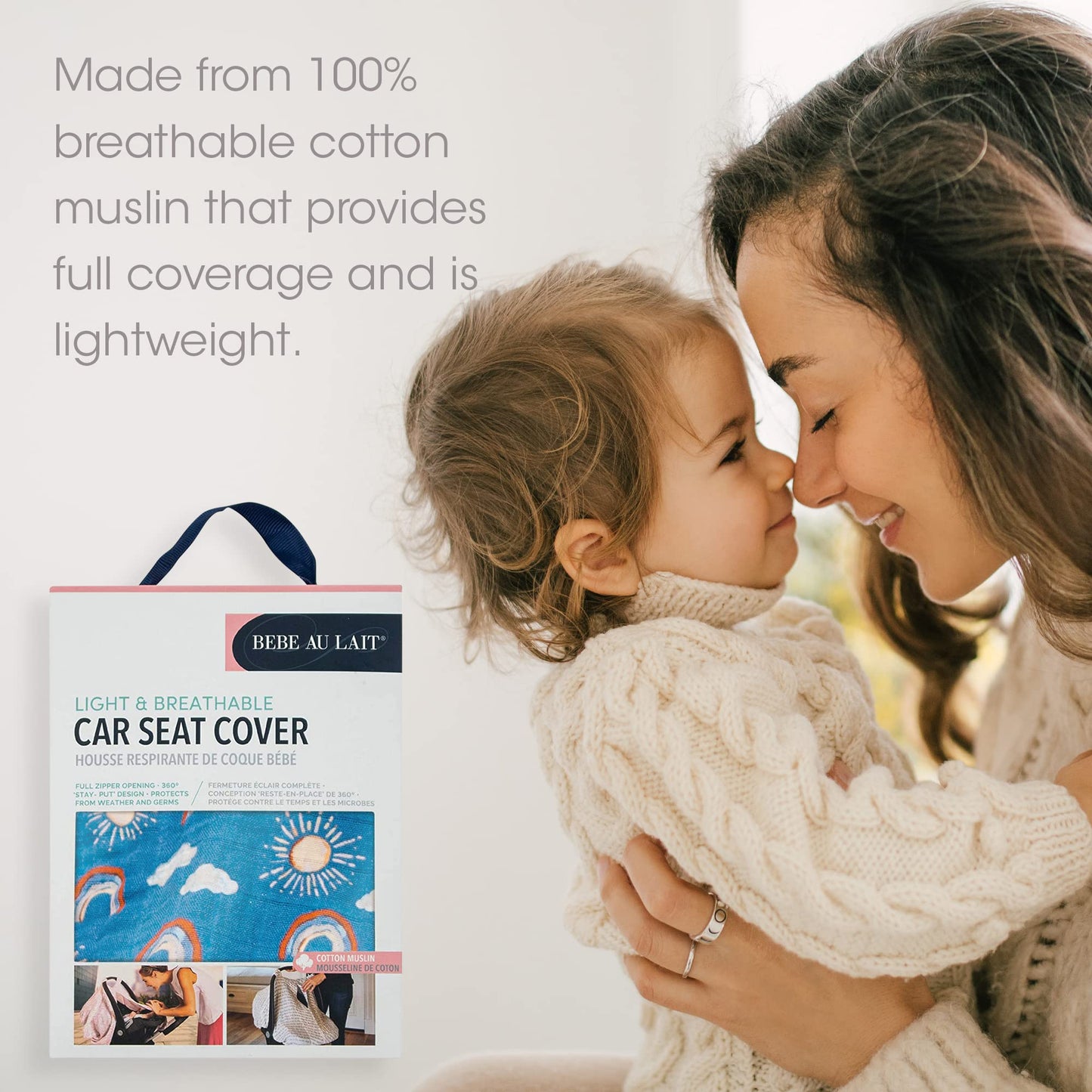 Bebe Au Lait Classic Muslin Car Seat Cover -Perfect Baby Car Seat Covers For Babies, Car Seat Canopy, Unisex Baby Car Seat Cover