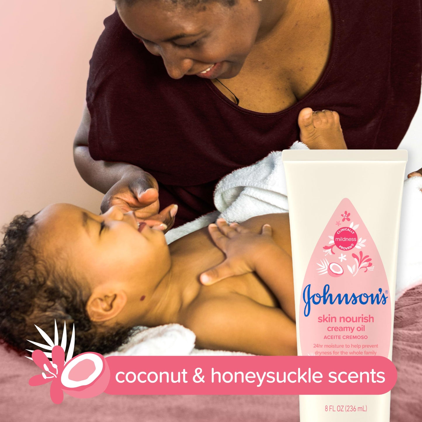 Johnson'S Skin Nourish Creamy Baby Oil For Dry Skin With Coconut & Honeysuckle Scent, Rich & Creamy Baby Body Oil Moisturizes Fo