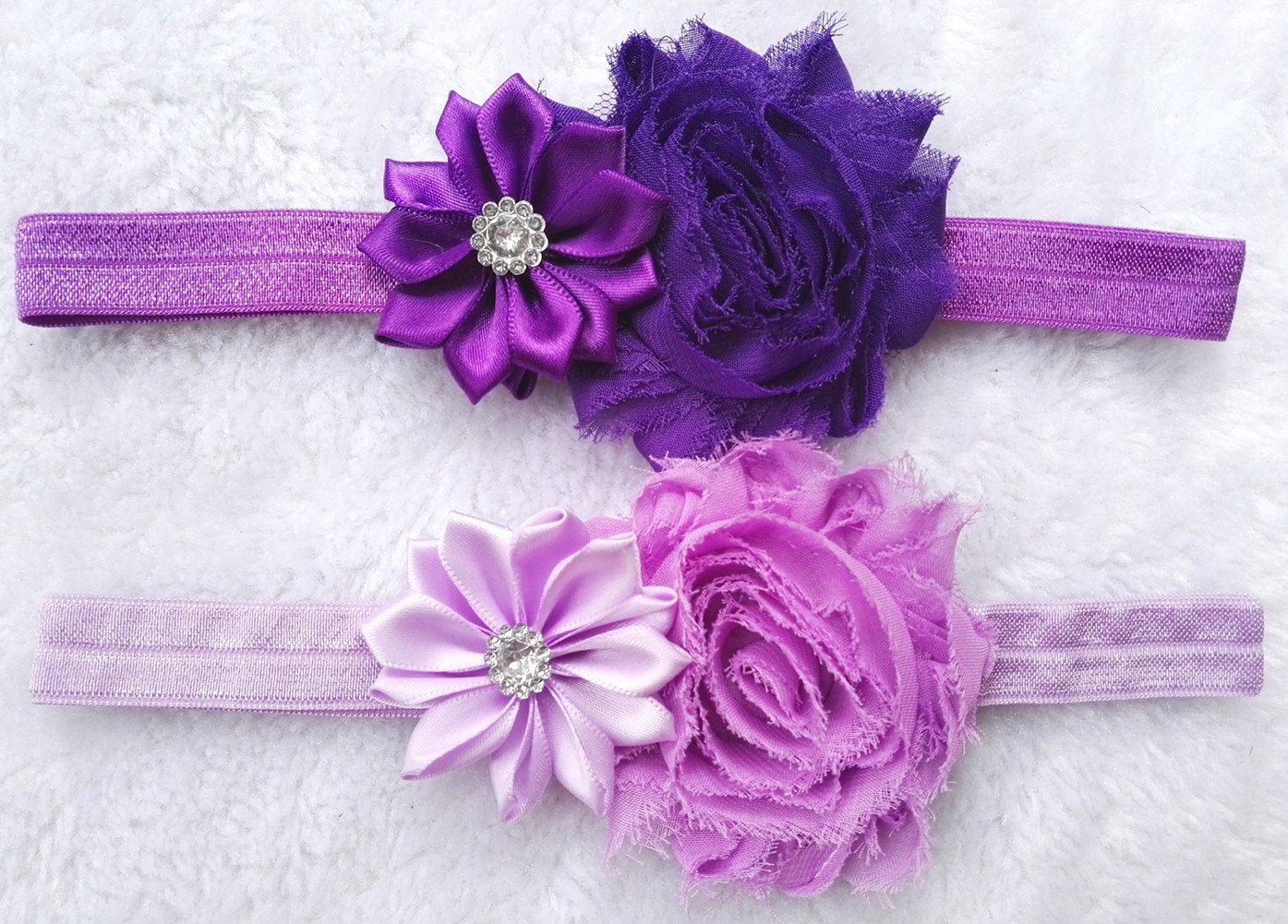 QandSweet Baby Girl Headbands with Polygonal Flower Inlay Rhinestone for Photography (16 Pack)