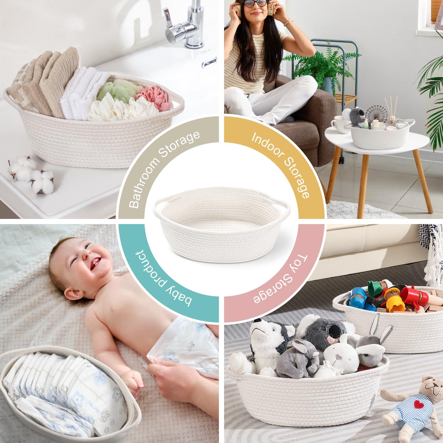 2 Pack Small Woven Basket With Gift Bags And Ribbons, Empty Decorative Gift Chest Box, Cute Baby Gift Basket For Nursery, Cotton