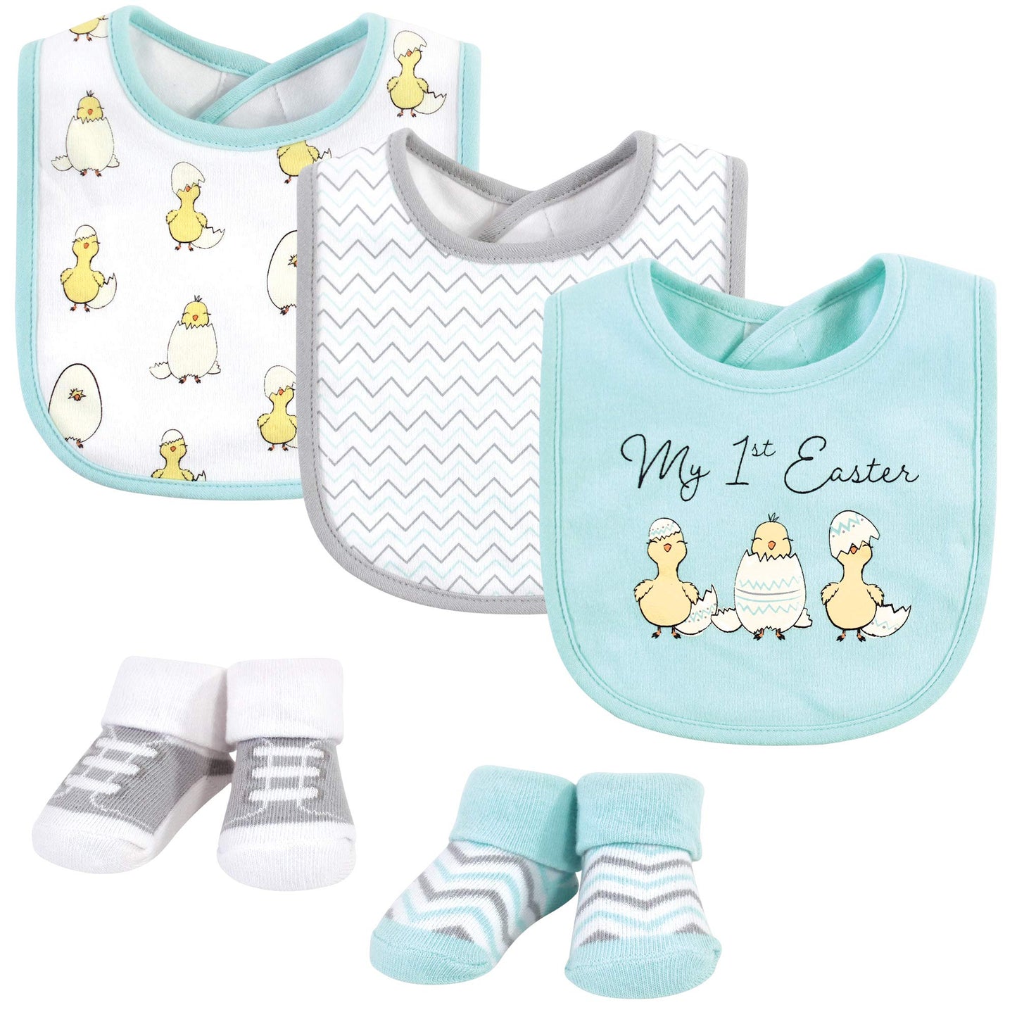 Hudson Baby Unisex Baby Cotton Bib And Sock Set, Easter Chicks, One Size
