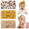 Jollybows 3Pcs Baby Nylon Headbands Hairbands Hair Bow Elastics For Baby Girls Newborn Infant Toddlers Kids (6-Khaki+Mustard+Leo