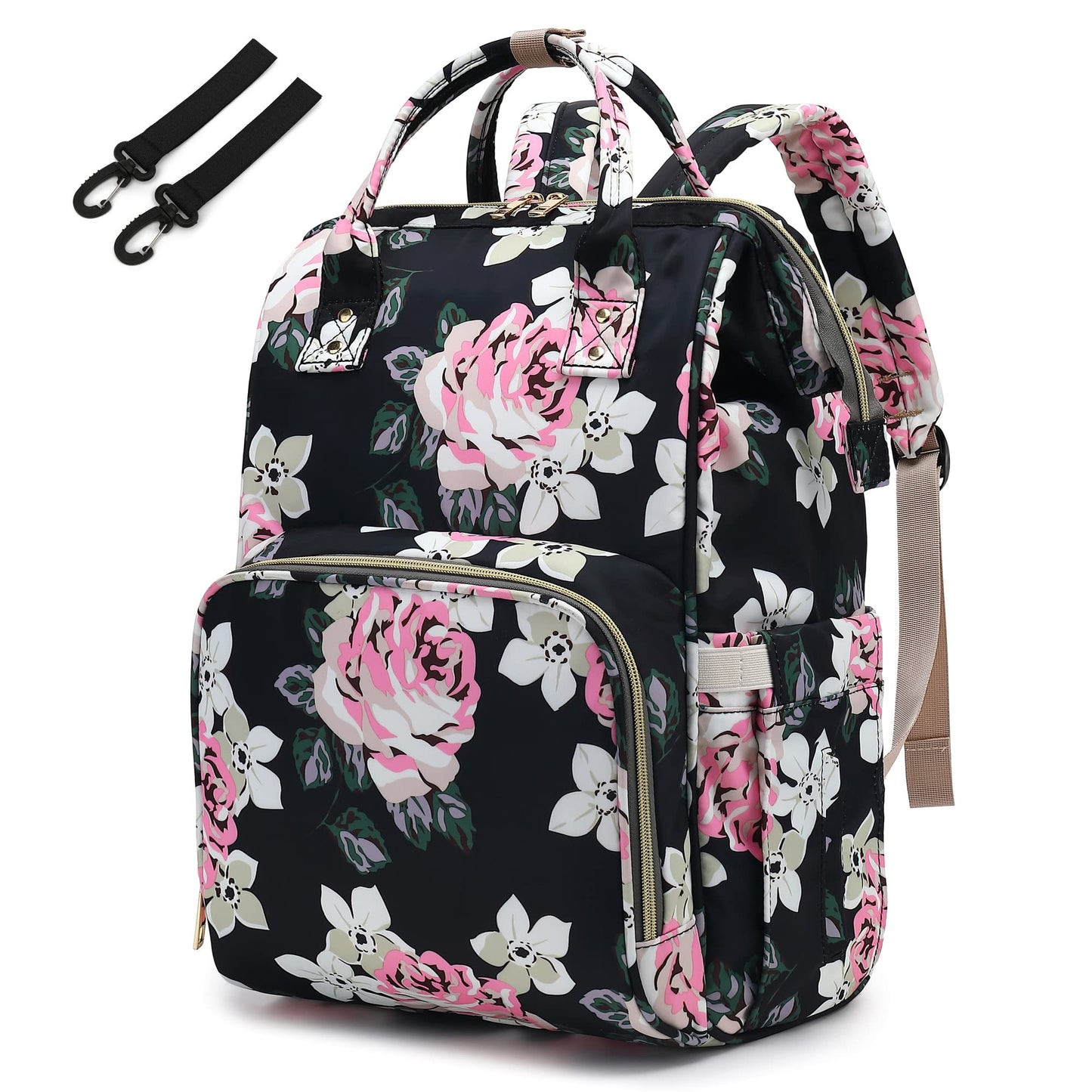 Yusudan Floral Diaper Bag Backpack For Baby Girls, Mom Waterproof Large Nappy Bags For Women (Flowers)