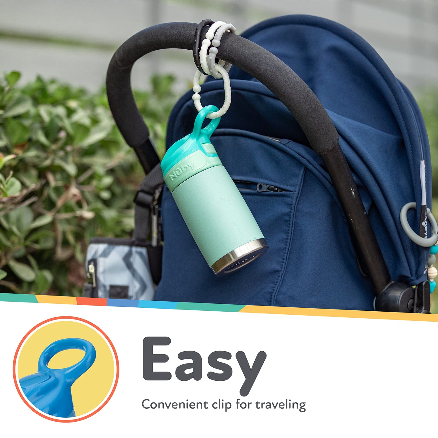 Nuby Thirsty Kids No Spill Flip-It Reflex Stainless Steel Travel Cup, Blue, 10 Oz