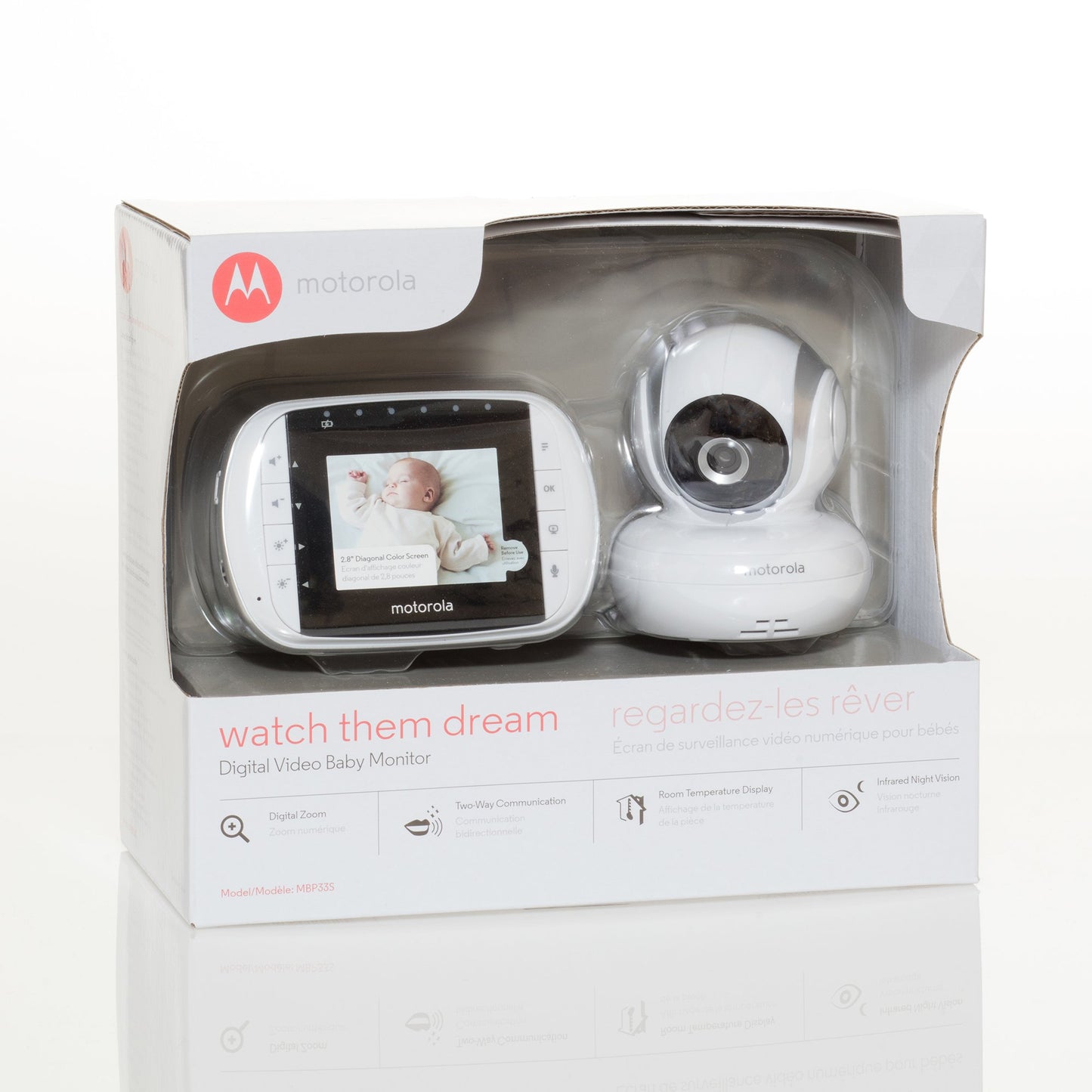 Motorola Mbp33S Wireless Video Baby Monitor With 2.8-Inch Color Lcd, Zoom And Enhanced Two-Way Audio, 720P