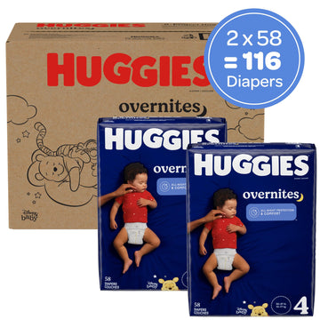 Huggies Size 4 Overnites Baby Diapers: Overnight Diapers, Size 4 (22-37 Lbs), 116 Ct (2 Packs Of 58)