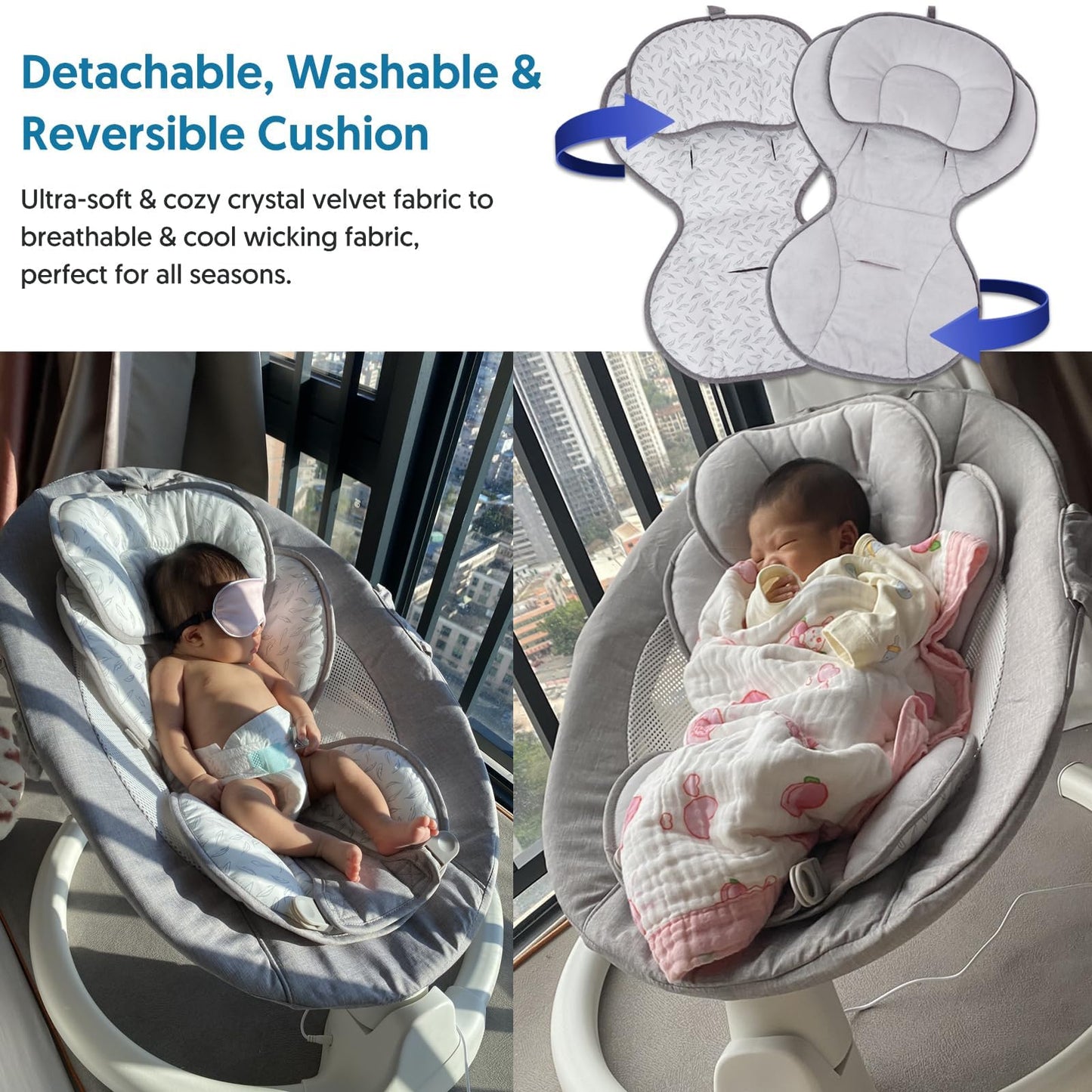 Bluetooth Baby Swing For Infants, Compact & Portable Baby Rocker, 3 Seat Positions, 5 Swing Speed, 10 Lullabies, Remote Control,