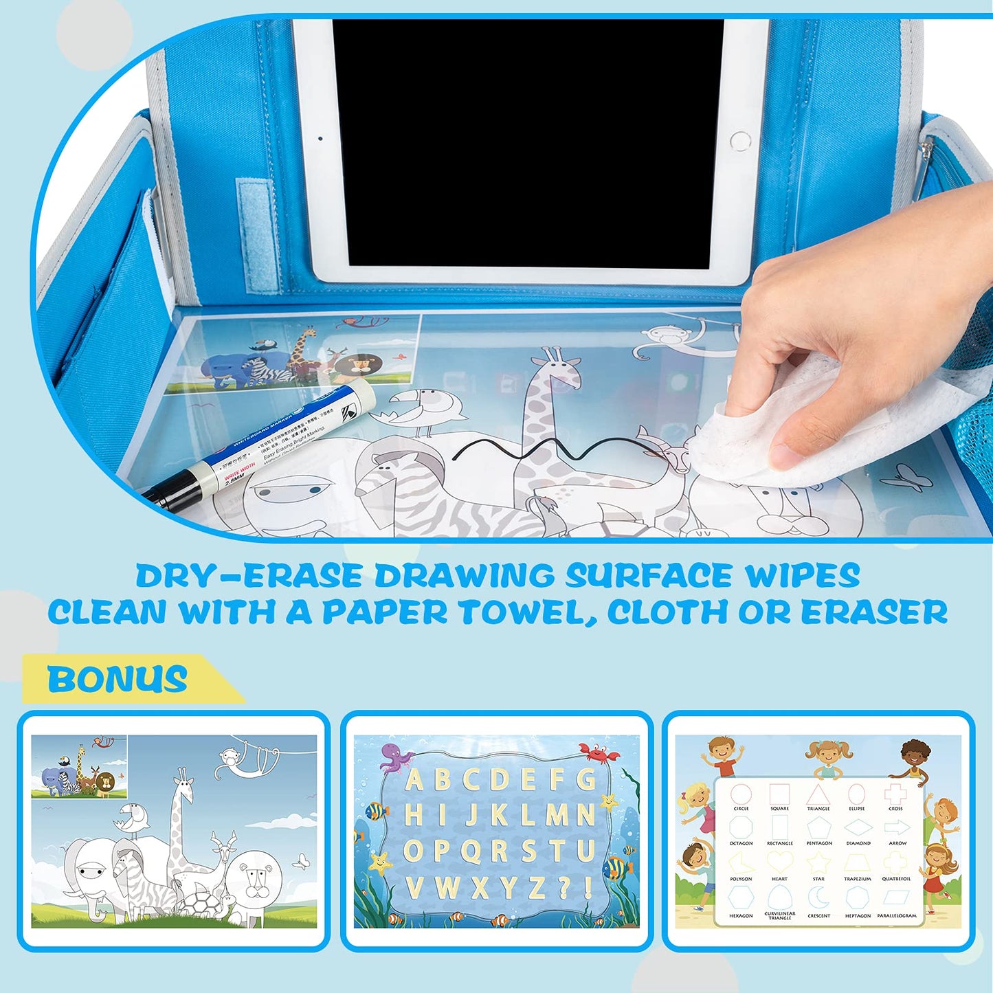 Menzoke Kids Travel Tray, Car Seat Tray For Kids Travel, Toddler Essentials Girls With Tablet Holder, Road Trip Essentials With