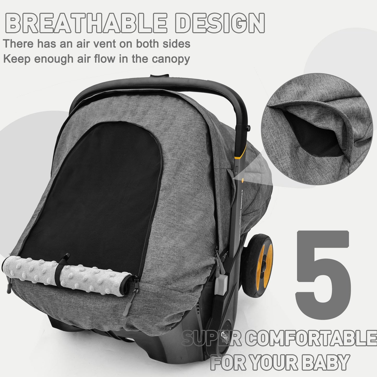 Waterproof Baby Car Seat Cover Compatible With Doona Car Seat And Stroller,Patented Windproof Car Seat Canopy For Boys & Girls,