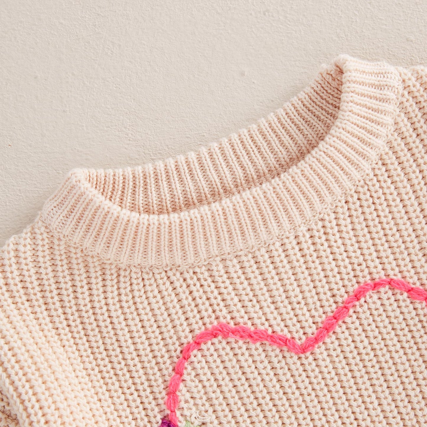 Nokpsedcb Baby Girl Cute Long Sleeve Heart Flowers Embroidery Oversized Sweater Toddler Valentine Outfit (Beige, 12-18 Months)