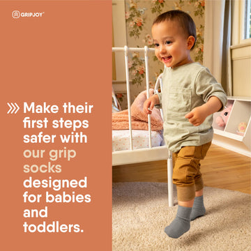 Gripjoy Toddler Socks With Grippers - Non Slip Socks For Kids - Toddler Grip Socks - 2T-4T - Grey - 4 Pairs