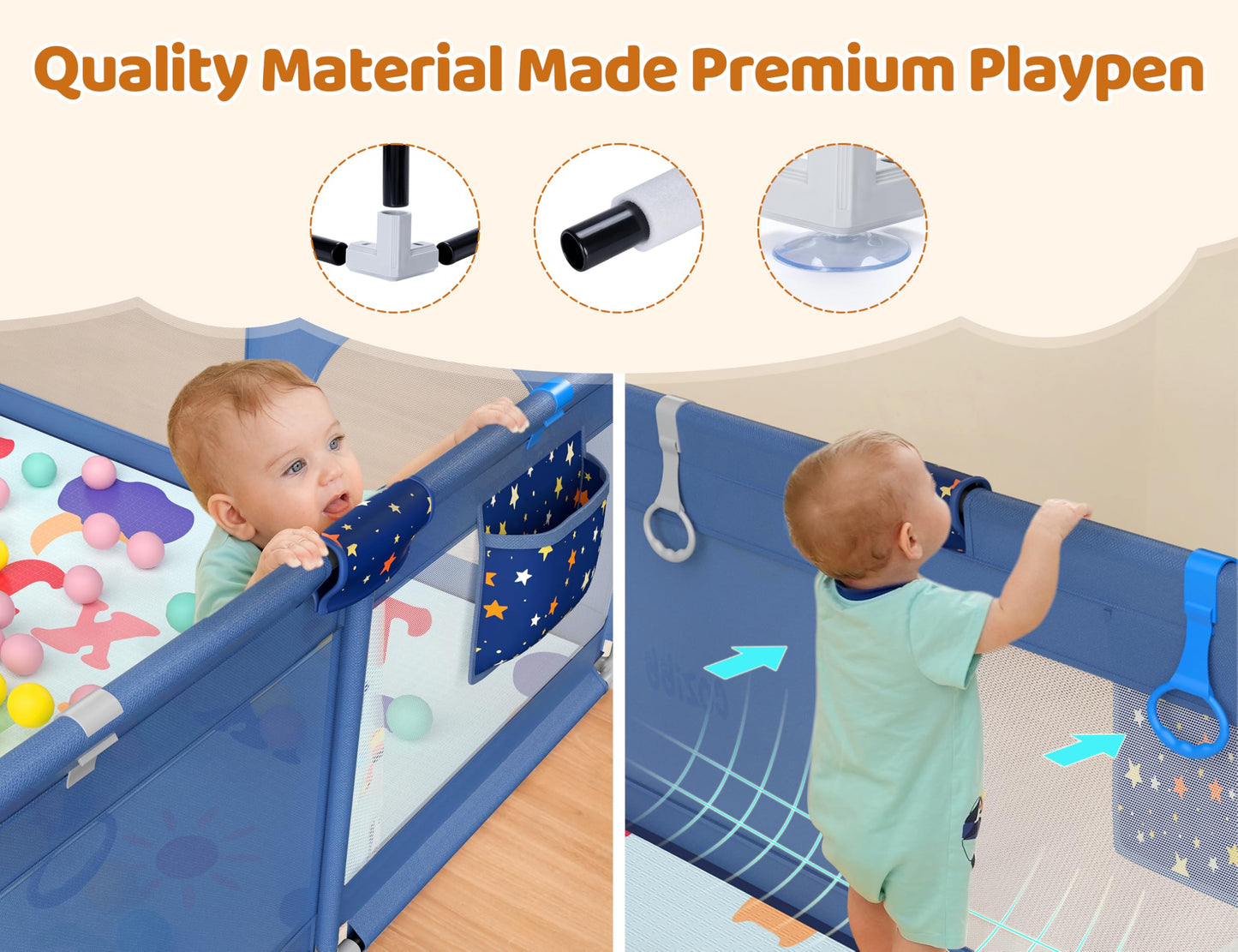 Cozibb Baby Playpen With Mat, 71' 59' Extra Large Playpen For Babies And Toddler, Baby Play Yard With Breathable Mesh, Baby