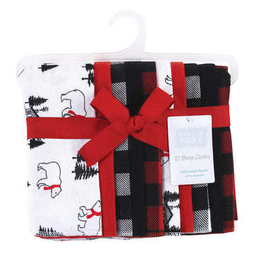 Hudson Baby Unisex Baby Cotton Flannel Burp Cloths, Buffalo Plaid Bear, One Size