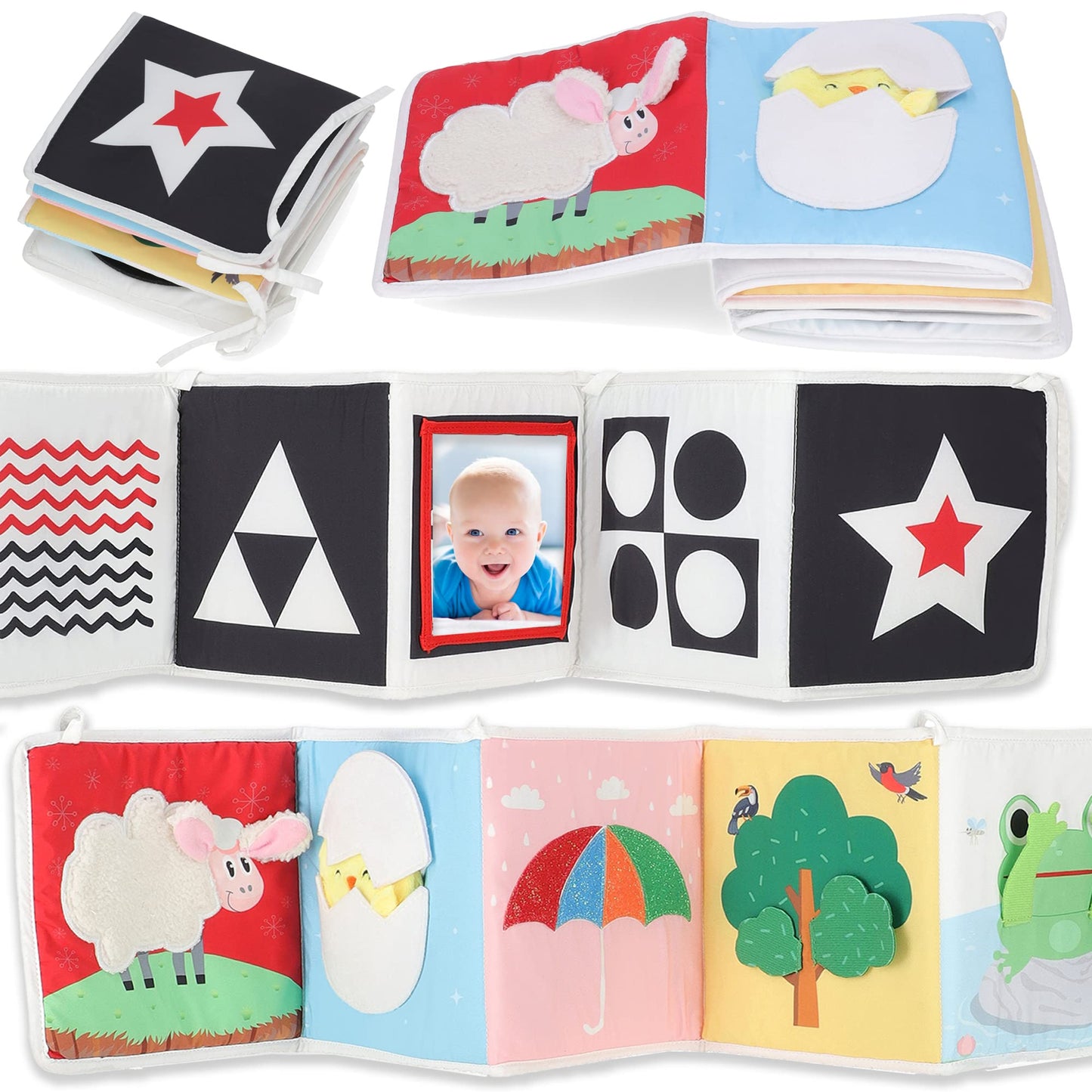 Spiggly Infant Toys 0-6 Months - Baby Mirror Tummy Time Toys - Sensory Books for Babies - Touch and Feel Crinkle Books for Babie
