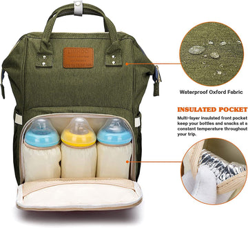 Limhoo Diaper Bag Backpack For Men Dad, Waterproof Large Canvas Camo Nappy Bags, Baby Care Bag (Army Green)