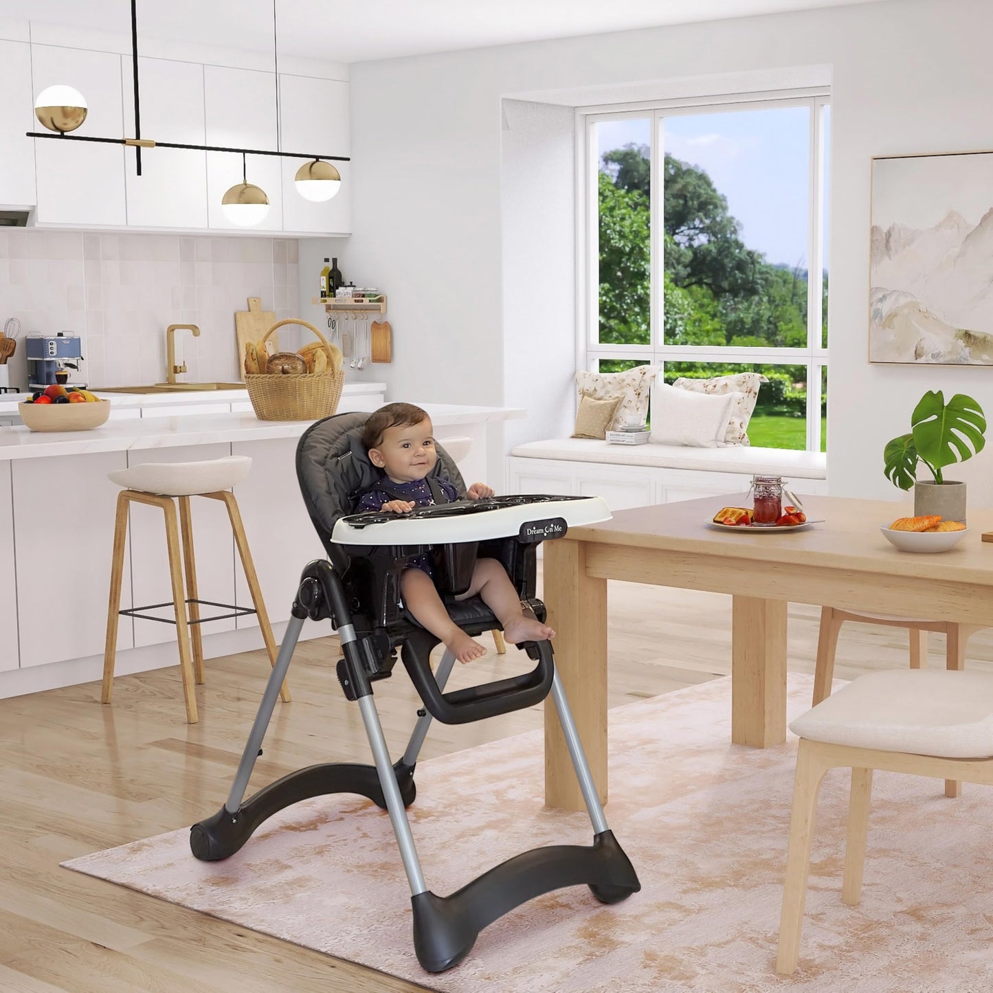 Dream On Me Solid Times High Chair For Babies And Toddlers In Black, Multiple Recline And Height Positions, Lightweight Portable