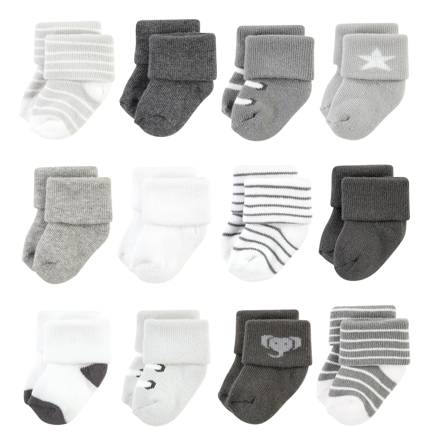 Hudson Baby Unisex Baby Cotton Rich Newborn And Terry Socks, Modern Elephant, 0-6 Months