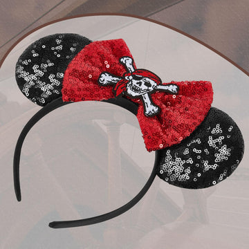 Lylin Pirate Ears, Pirate Mouse Ears Headband With Sequin Bow For Kids Women, Sparkle Mouse Ears Hair Accessories For Birthday P