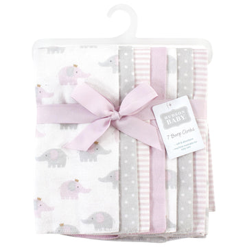 Hudson Baby Unisex Baby Cotton Flannel Burp Cloths, Lilac Elephants 7 Pack, One Size
