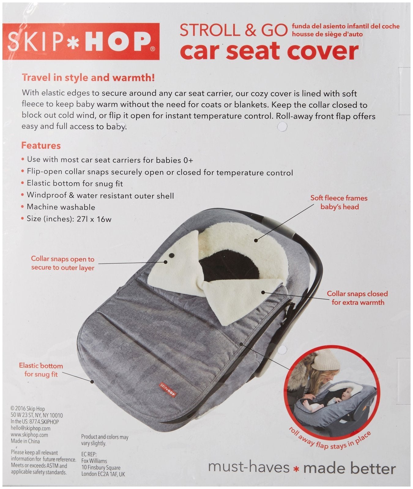 Skip Hop Winter Car Seat Cover, Stroll & Go, Black