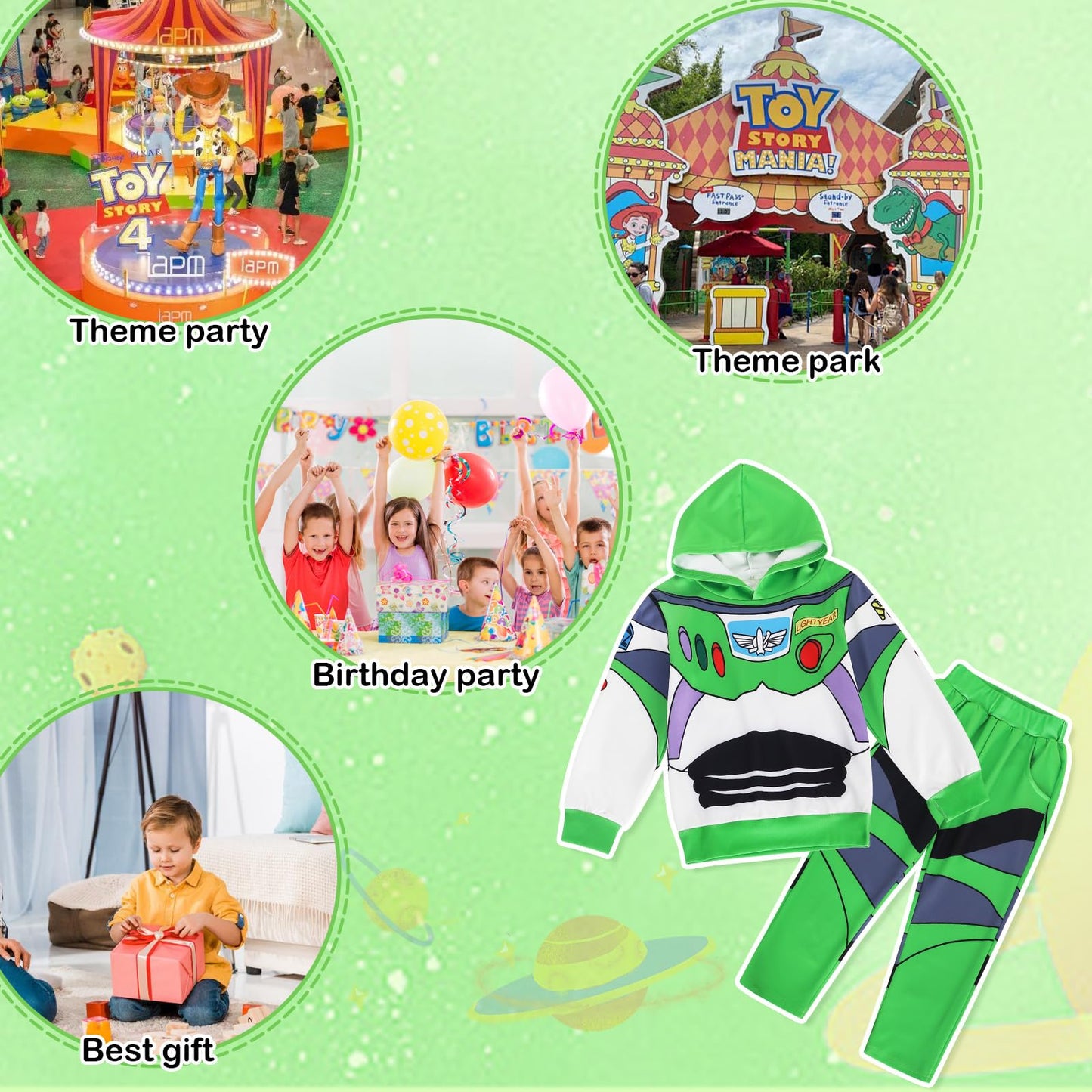 Eledobby Toddler Buzz Lightyear Costume Sweatshirt Halloween Outfits Hoodie+Pants Set Green Costumes For Boys Birthday Party Clo