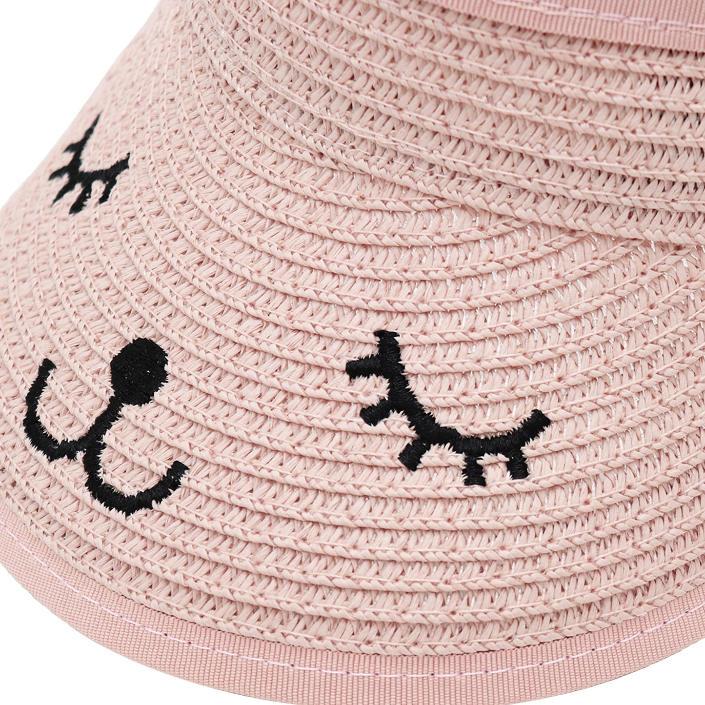 Baby Roll-Up Straw Visor Hat Sun Hat, Kid Toddler Wide Brim Cute Bunny Ponytail Summer Beach Sun Hat Adjustable For 1-4 Years (P