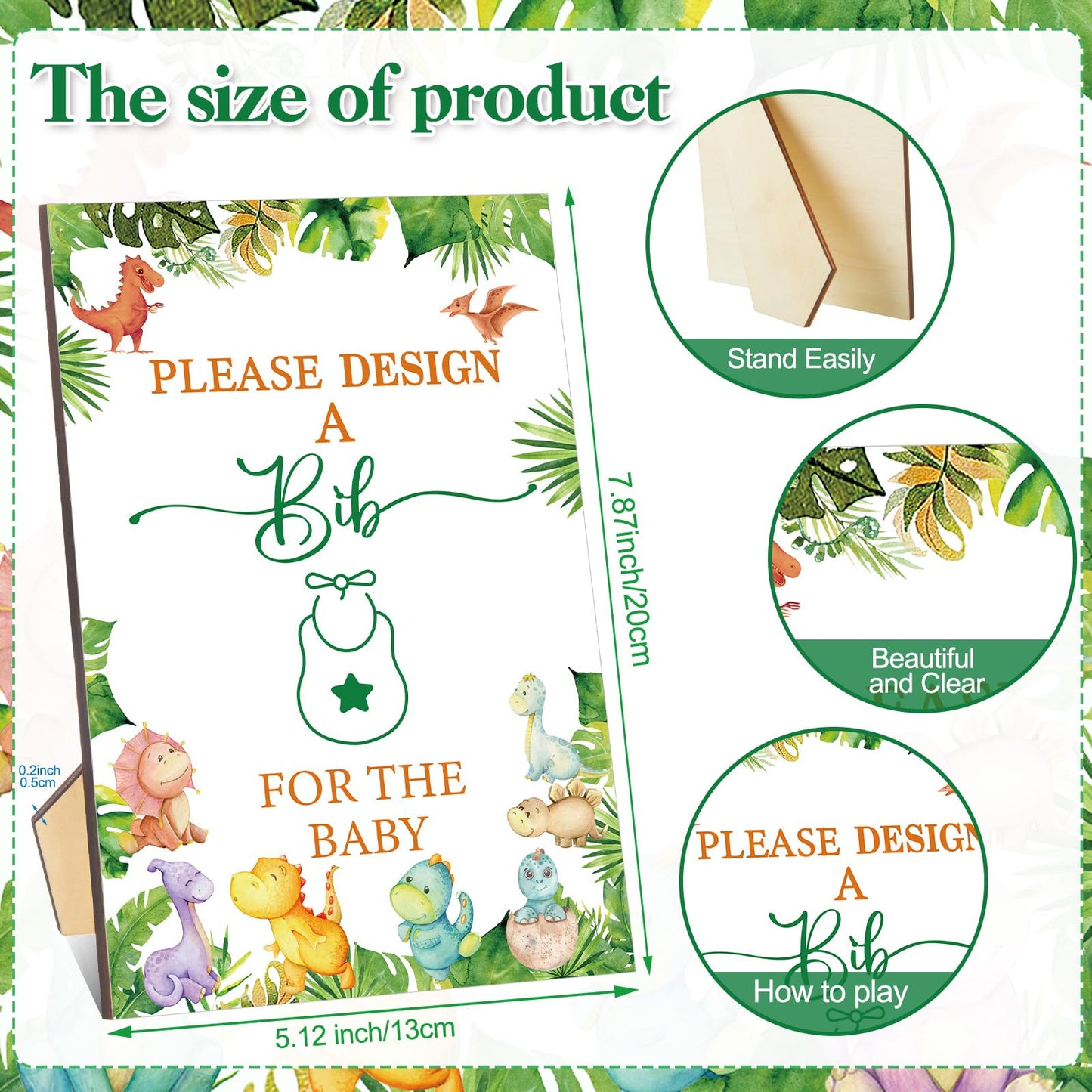 Panitay 100 Pcs Diy Baby Bibs Decorating Kit 50 White Bibs 25 Stencils 24 Fabric Markers 1 Baby Shower Game Sign(Dinosaur)